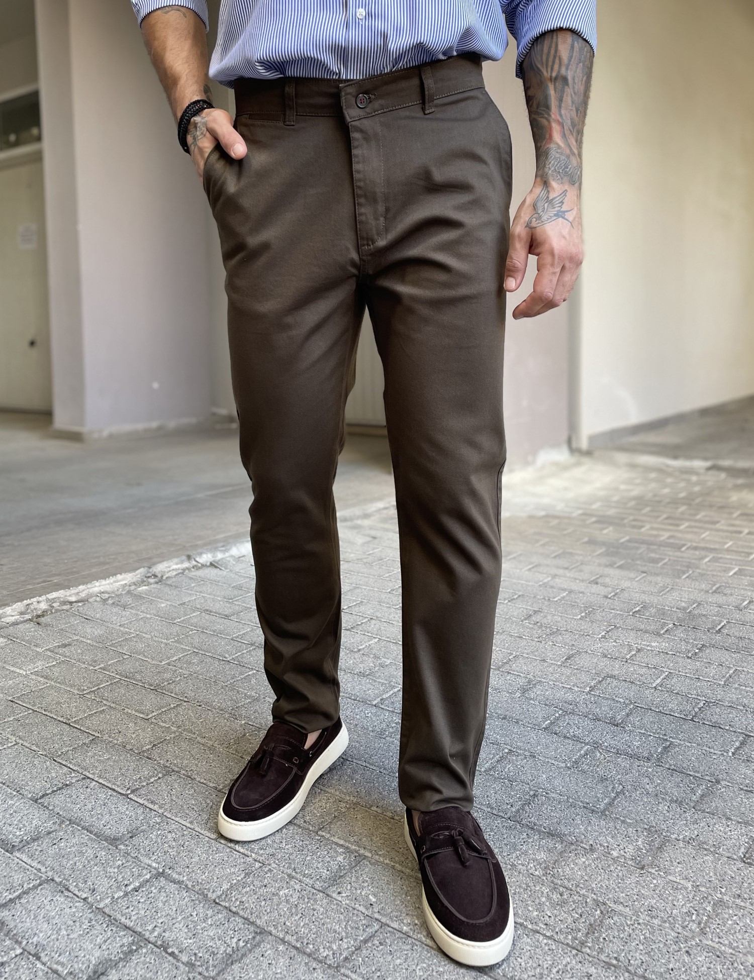 Dynamo Dynamo ανδρικό καφέ παντελόνι υφασμάτινο Chinos D1316K